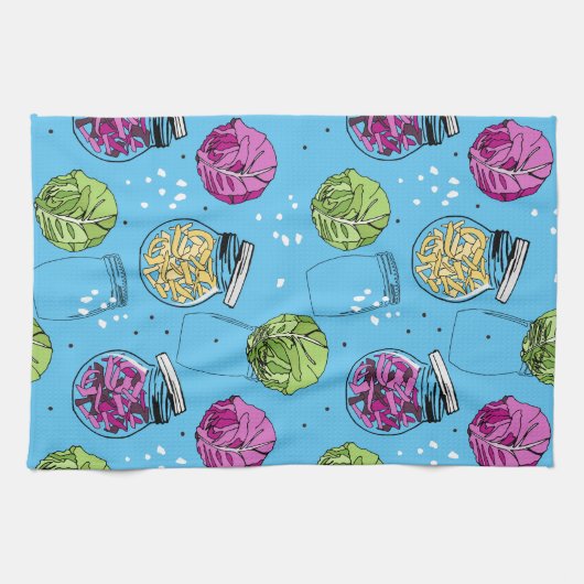 Sauerkraut Fermentation Ingredients Pattern Geschirrtuch (Horizontal)