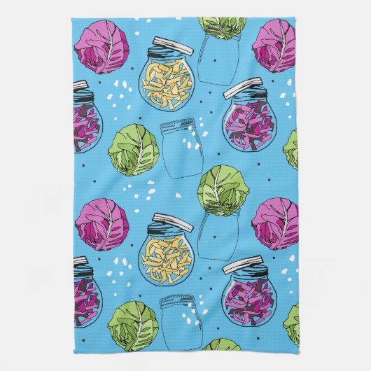 Sauerkraut Fermentation Ingredients Pattern Geschirrtuch (Vertikal)