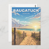 Saugatuck Beach Michigan Travel Postkarte (Vorne/Hinten)