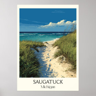 Saugatuck Michigan Vintage Dune Beach Travel Art Poster