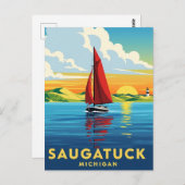 Saugatuck Sailboat Michigan Travel Postkarte (Vorne/Hinten)