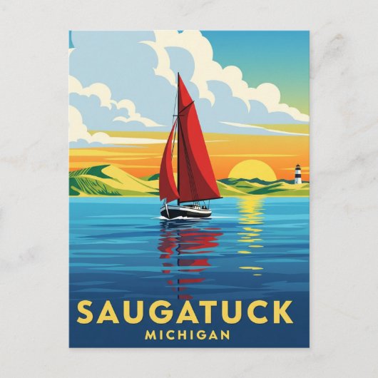 Saugatuck Sailboat Michigan Travel Postkarte (Vorderseite)