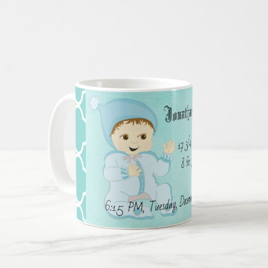 Säugling Baby Boy in Blue mit Blume Kaffeetasse (Vorderseite Links)
