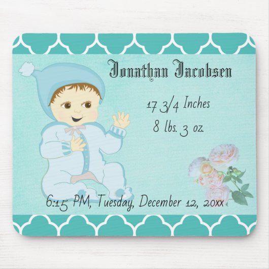 Säugling Baby Boy in Blue mit Blume Mousepad (Vorne)