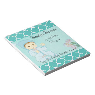 Säugling Baby Boy in Blue mit Blume Notizblock