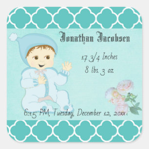 Säugling Baby Boy in Blue mit Blume Quadratischer Aufkleber