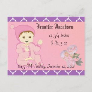 Säugling Baby Girl in Rosa mit Blume Postkarte