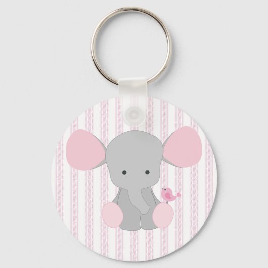 Säugling Baby Girl Pink Elefant mit Streifen Schlüsselanhänger (Vorderseite)