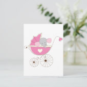 Säugling Baby Girl Pink Elephant Postkarte (Stehend Vorderseite)