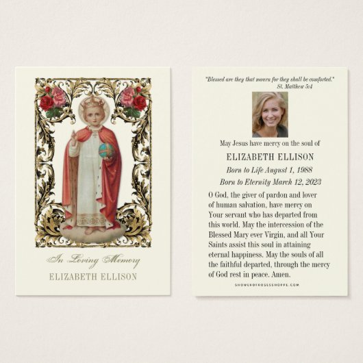 Säugling der Prager Beerdigungskarte (Vorne & Hinten)