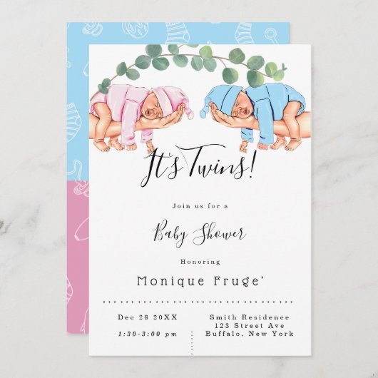 Säugling Girl Boy Mommy's Arm It's Twins Baby Show Einladung (Vorne/Hinten)