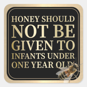 SÄUGLING HONEY WARNING ETIKETT Gold und Black Bee Quadratischer Aufkleber