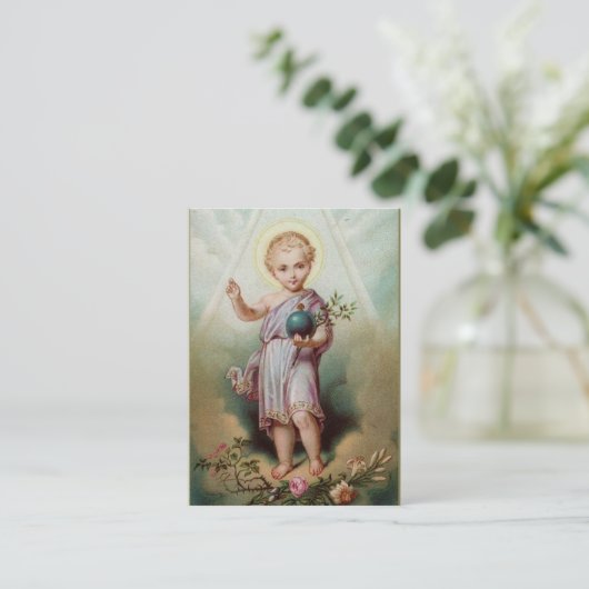 Säugling Jesus, der die Weltheiligen Karten hält (Stehend Vorderseite)