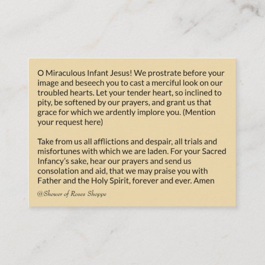 Säugling Jesus heiliger Karte Prags (Rückseite)