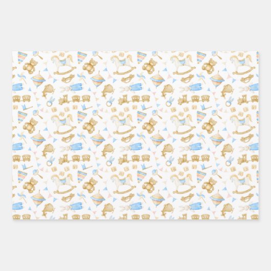 Säugling-Spielzeugzug Aquarell Kaninchen Baby Geschenkpapier Set (Vorderseite 2)