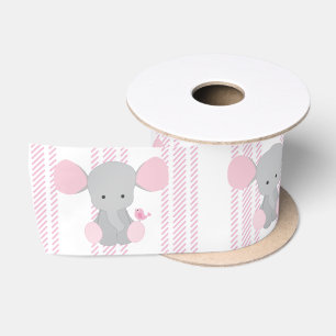 Säuglings-Baby-Mädchen-rosa Elefant w/Stripes Satinband