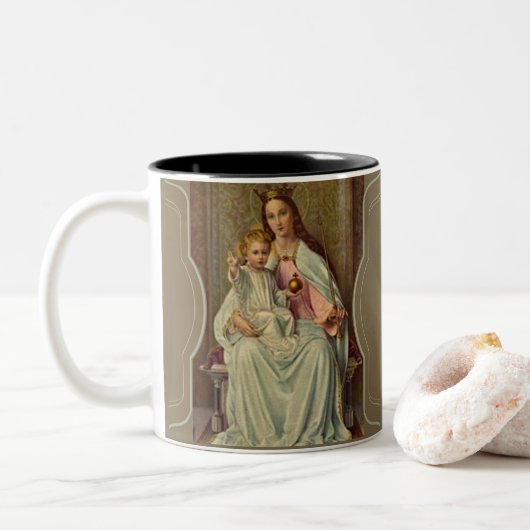SÄUGLINGS-JESUS-THRONSCEPTER AVE MARIA ZWEIFARBIGE TASSE (Mit Donut)