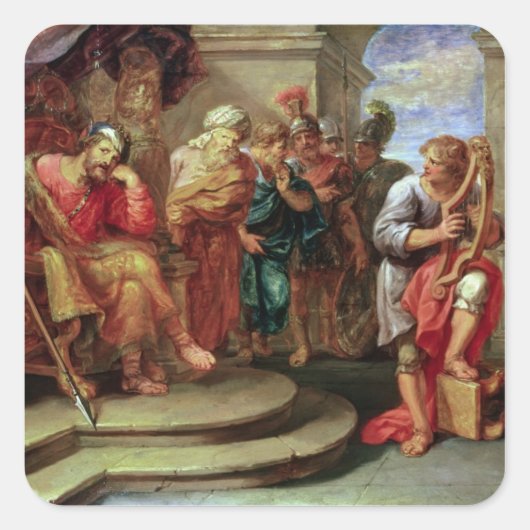 Saul hört David beim Harp zu Quadratischer Aufkleber (Vorderseite)