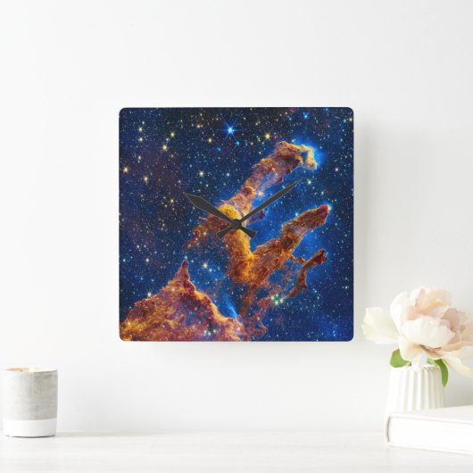 Säulen der Schöpfung - James Webb NIRCam Astronomi Quadratische Wanduhr (Zuhause)