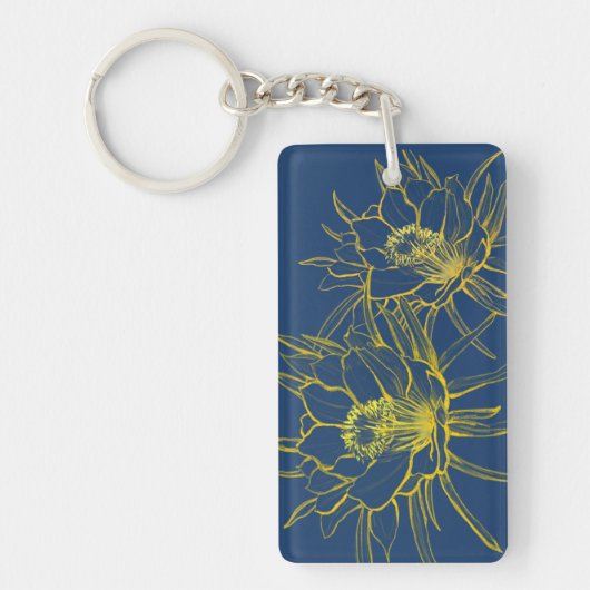 Säulenkaktus-Aloha blauer und gelber Aloha Schlüsselanhänger (Vorderseite)