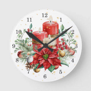 Säulenkerne, Poinsettia und Weihnachtsbotanikum Runde Wanduhr