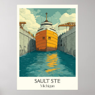 Sault Ste. Marie MI Vintag Soo löscht Schiffskunst Poster