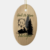 Sault Ste Marie Michigan Snowmobile Bear Keramik Ornament (Rechts)