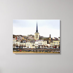 Saumur River Bank Scene Canvas Print Leinwanddruck
