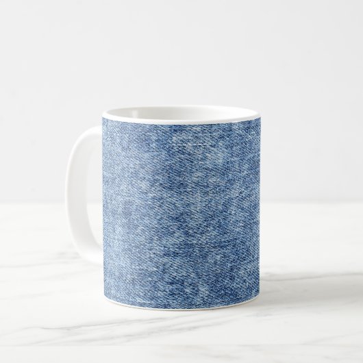 Säure waschen blaue Denim, nah-up Textur. Kaffeetasse (Vorderseite Links)