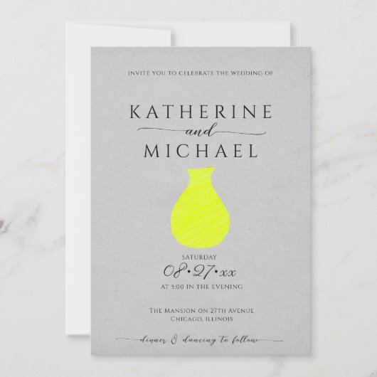 Säuregelb und grau ästhetisch | Hochzeit Einladung (Vorderseite)
