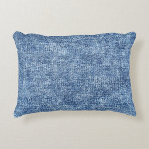 Säuregewaschener blauer Denim, Nahaufnahme-Textur. Dekokissen