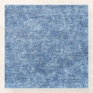 Säuregewaschenes blaues Denim, Nahaufnahme-Textur. Glasuntersetzer