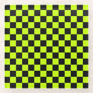 Säuregrün-schwarzes Schachbrettmuster Glasuntersetzer