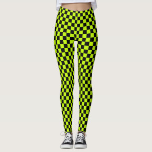 Säuregrün-schwarzes Schachbrettmuster Leggings
