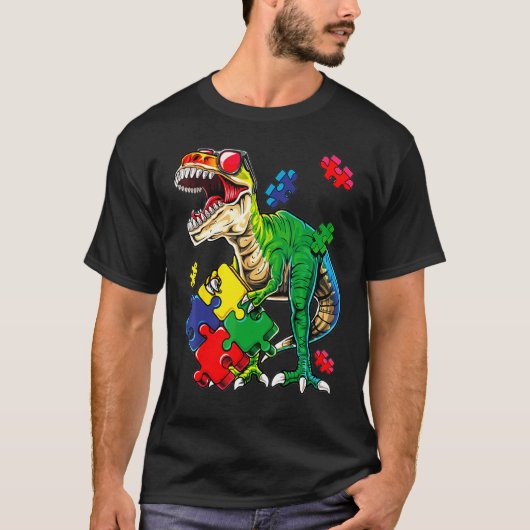 Saurus Dinosaur Saurus Autismus-Bewusstsein T-Shirt (Vorderseite)