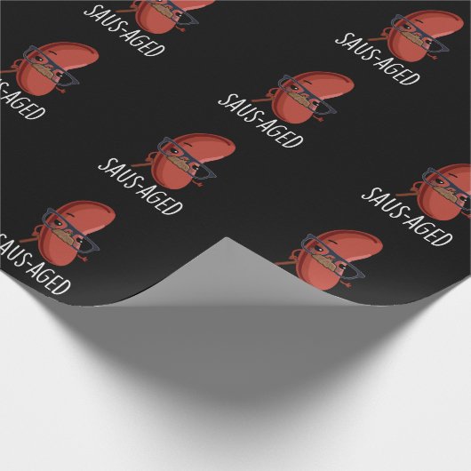 Saus-aged Funny Old Sausage Puns Dark BG Geschenkpapier (Ecke)