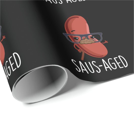 Saus-aged Funny Old Sausage Puns Dark BG Geschenkpapier (Rolleneckpunkt)