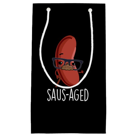Saus-aged Funny Old Sausage Puns Dark BG Kleine Geschenktüte (Vorderseite)