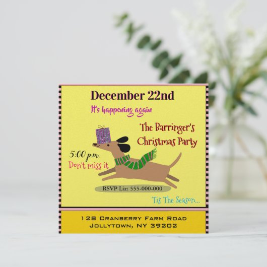 Sausage Dog Frohes Weihnachtsfest Party Einladung (Stehend Vorderseite)