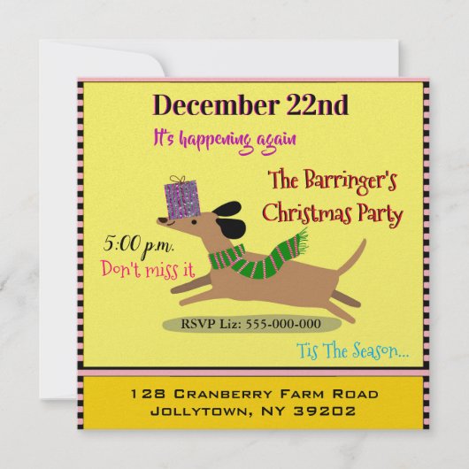 Sausage Dog Frohes Weihnachtsfest Party Einladung (Vorderseite)