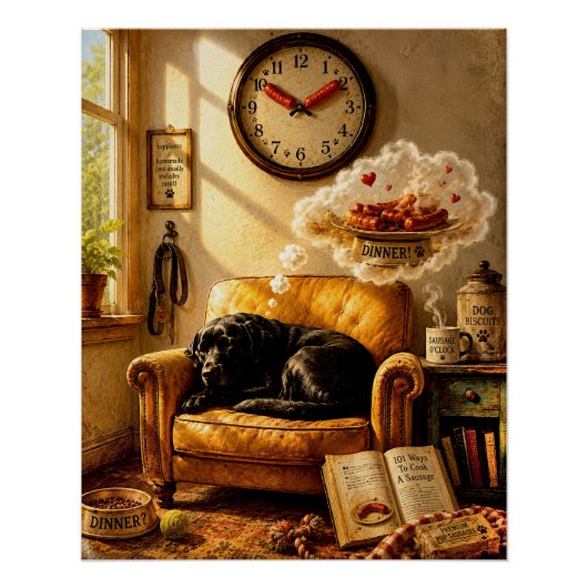 Sausage O’Clock Dreamtime – Surrealer Hund Kunst Poster (Vorderseite)