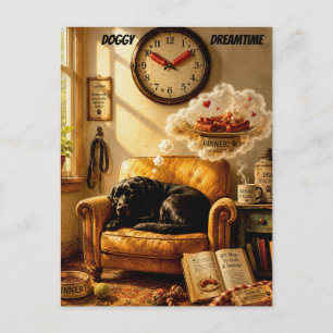 Sausage O’Clock Traumzeit – Surrealer Hundekunst Postkarte