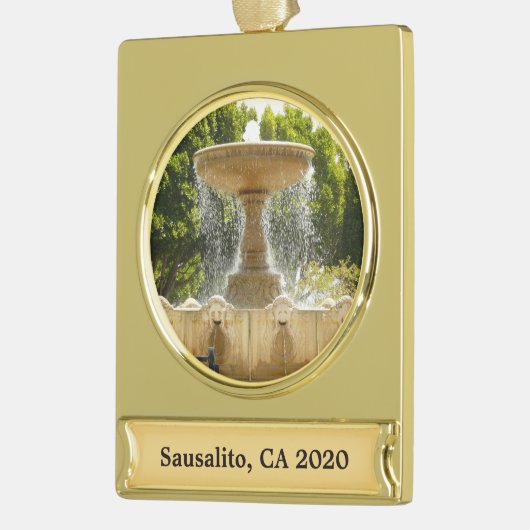 Sausalito Fountain California Travel Fotografy Banner-Ornament Gold (Links)