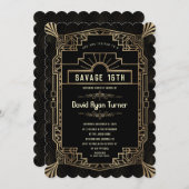 Savage 16. Gold Art Deco Great Gatsby 20 Einladung (Vorne/Hinten)
