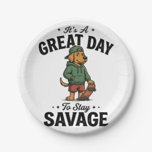 Savage Dog Vintage Gravur T-Shirt Design_1 Pappteller