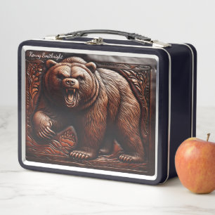 Savage Elegance: Embossed Leather Grizzy Metall Brotdose