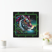 Savage Neon Tiger Artwork Quadratische Wanduhr (Zuhause)
