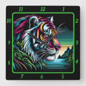 Savage Neon Tiger Artwork Quadratische Wanduhr (Vorderseite)