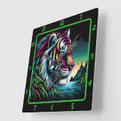 Savage Neon Tiger Artwork Quadratische Wanduhr (Winkel)