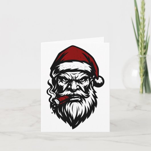 Savage Santa Claus Smoking Cigar Christmas Karte (Vorderseite)